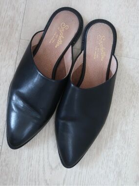 Seychelles Black Pointed Leather Slip-On Mules